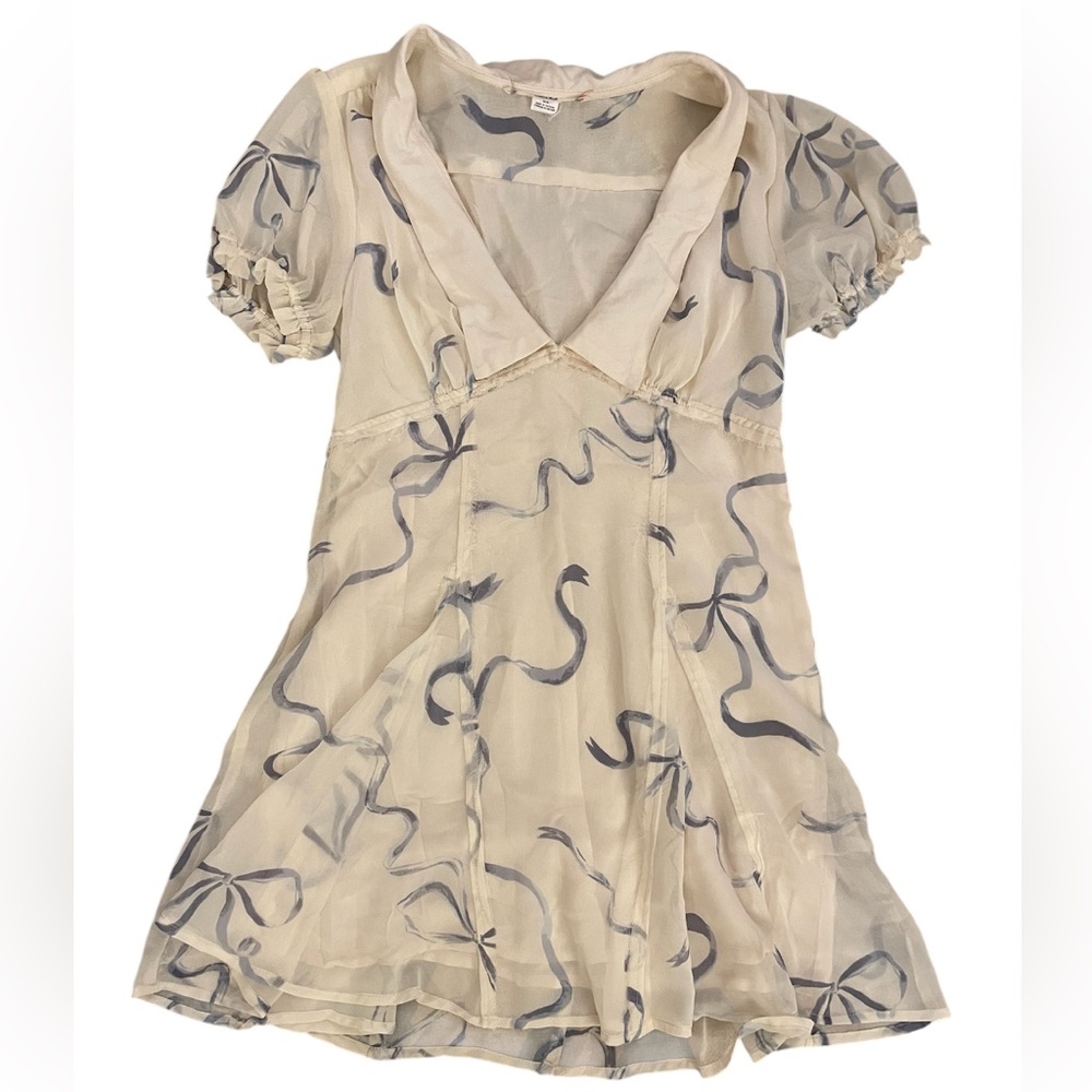 UO Kimchi Blue Cream Colored Dress with Blue Bow Print